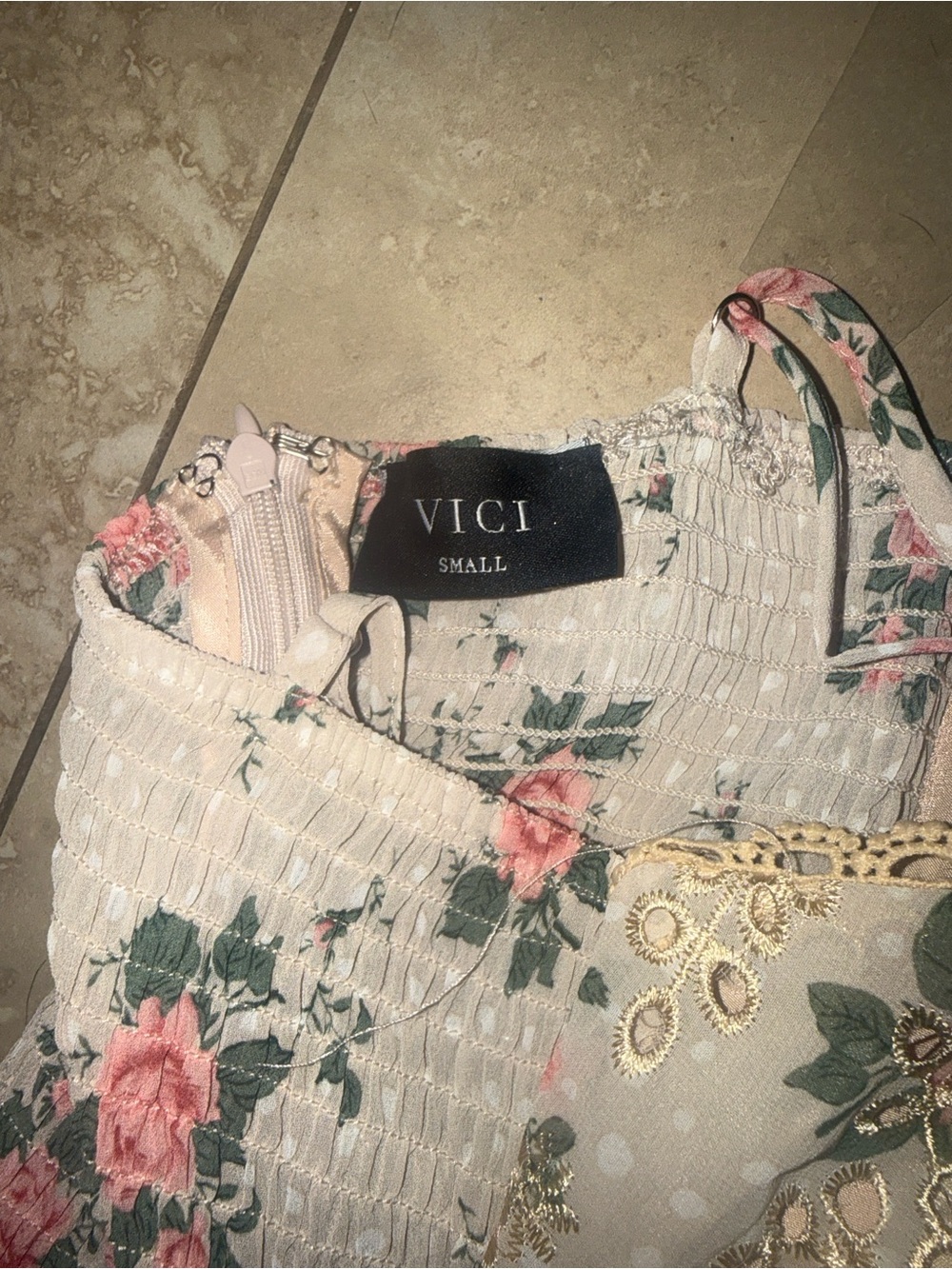 Vici Floral Eyelet Lace Peplum Cami - Pink & Cream - Picture 4 of 5